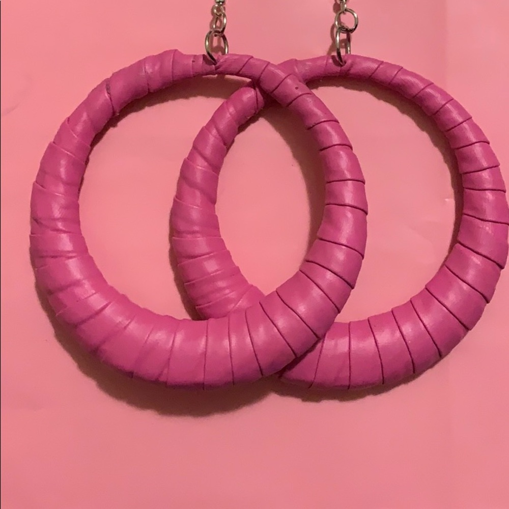 Handmade pink faux leather earrings